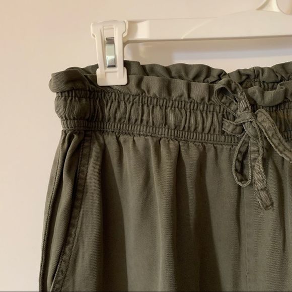 C&C California Loose Leg Size S Green Pants Elastic Waist Wide Frayed Hem Small - Picture 6 of 10